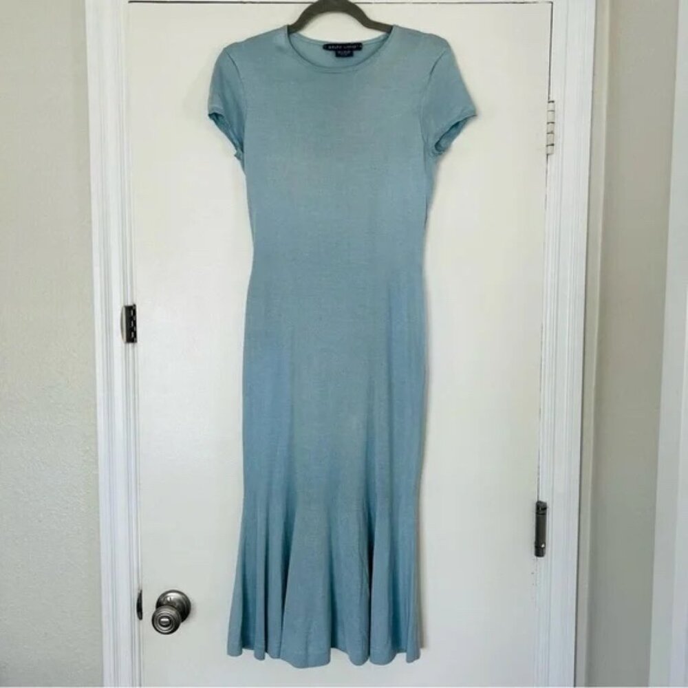 Ralph Lauren Blue Label Silk Short Sleeve Fitted Midi Dress Dusty Blue - Medium - Picture 1 of 16